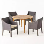 Christopher Knight Home Torrence Outdoor Acacia Wood and Wicker 5 Piece Dining Set with Cushion
