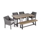 Christopher Knight Home Calero Outdoor Acacia Wood and Wicker 6 Piece Dining Set with Bench
