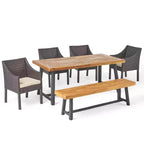 Christopher Knight Home Calero Outdoor Acacia Wood and Wicker 6 Piece Dining Set with Bench