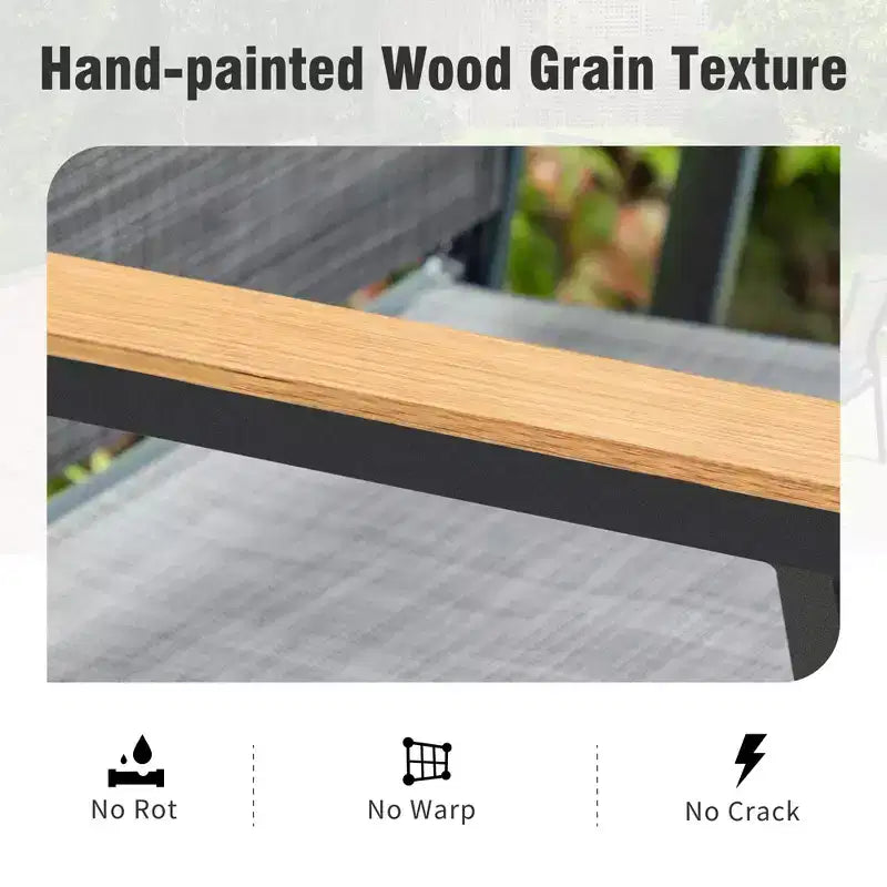 Captiva Designs 3pc Outdoor Patio Dining Steel Table & Gray Wood-look Arm Textilene Sling Chairs