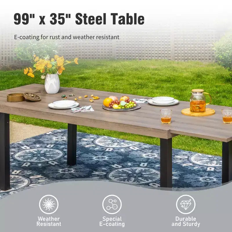 Captiva Designs 7pc Outdoor Patio Expandable Steel Dining Table & Brown Textilene Arm Chairs