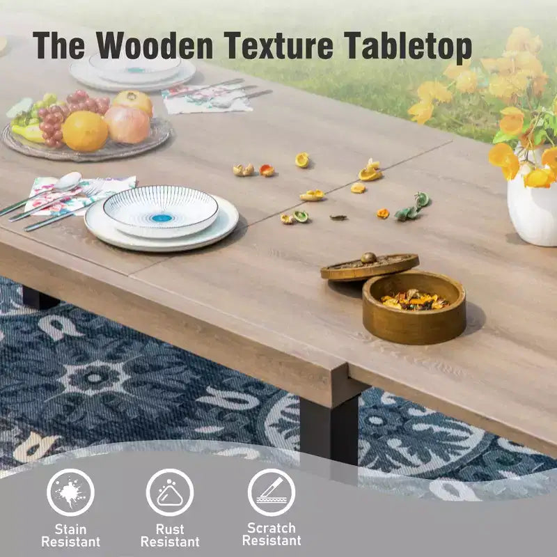 Captiva Designs 7pc Outdoor Patio Expandable Steel Dining Table & Brown Textilene Arm Chairs
