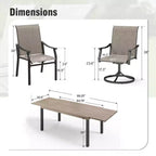 Captiva Designs 7pc Outdoor Patio Expandable Steel Dining Table & Brown Textilene Arm Chairs