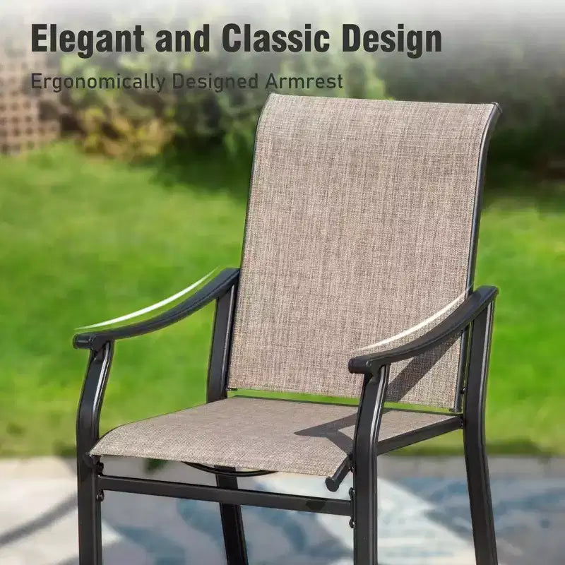 Captiva Designs 7pc Outdoor Patio Expandable Steel Dining Table & Brown Textilene Arm Chairs