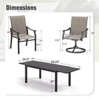 Captiva Designs 7pc Outdoor Patio Expandable Steel Dining Table & Brown Textilene Arm Chairs