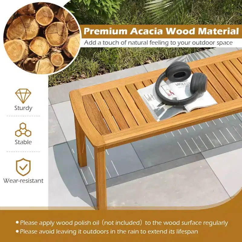 Costway 6PCS Outdoor Acacia Wood Dining Set Rectangle Dining Table with 4 Chairs & Bench