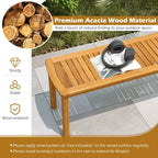 Costway 6PCS Outdoor Acacia Wood Dining Set Rectangle Dining Table with 4 Chairs & Bench