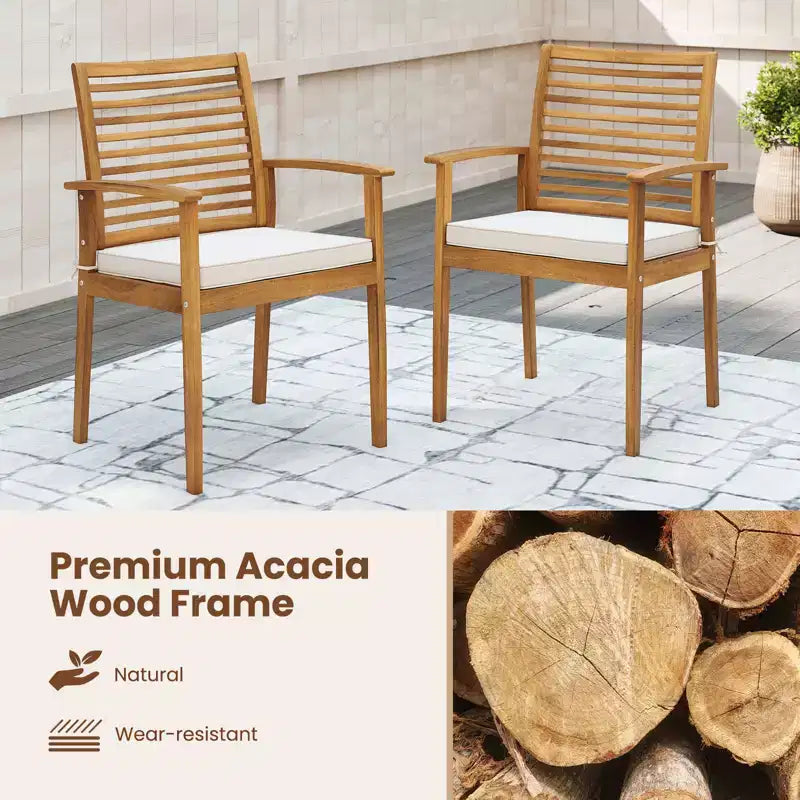 Costway 6PCS Outdoor Acacia Wood Dining Set Rectangle Dining Table with 4 Chairs & Bench