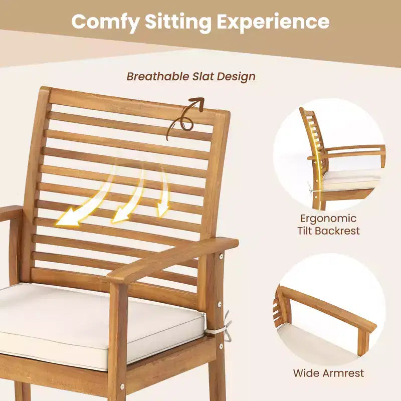 Costway 6PCS Outdoor Acacia Wood Dining Set Rectangle Dining Table with 4 Chairs & Bench