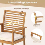 Costway 6PCS Outdoor Acacia Wood Dining Set Rectangle Dining Table with 4 Chairs & Bench