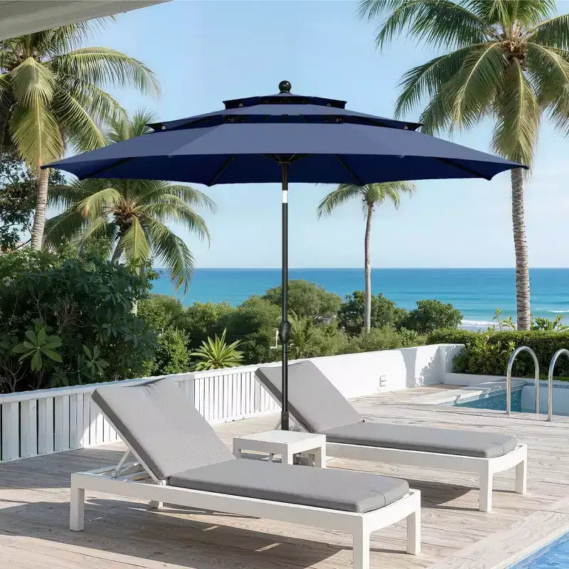 Captiva Designs 6pc Patio Square Table with Steel Frame & Stylish Cushioned Chairs &10ft Umbrella