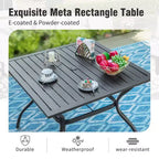 Captiva Designs 6pc Patio Square Table with Steel Frame & Stylish Cushioned Chairs &10ft Umbrella