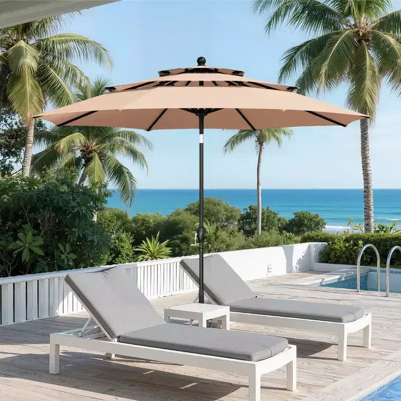 Captiva Designs 6pc Patio Square Table with Steel Frame & Stylish Cushioned Chairs &10ft Umbrella