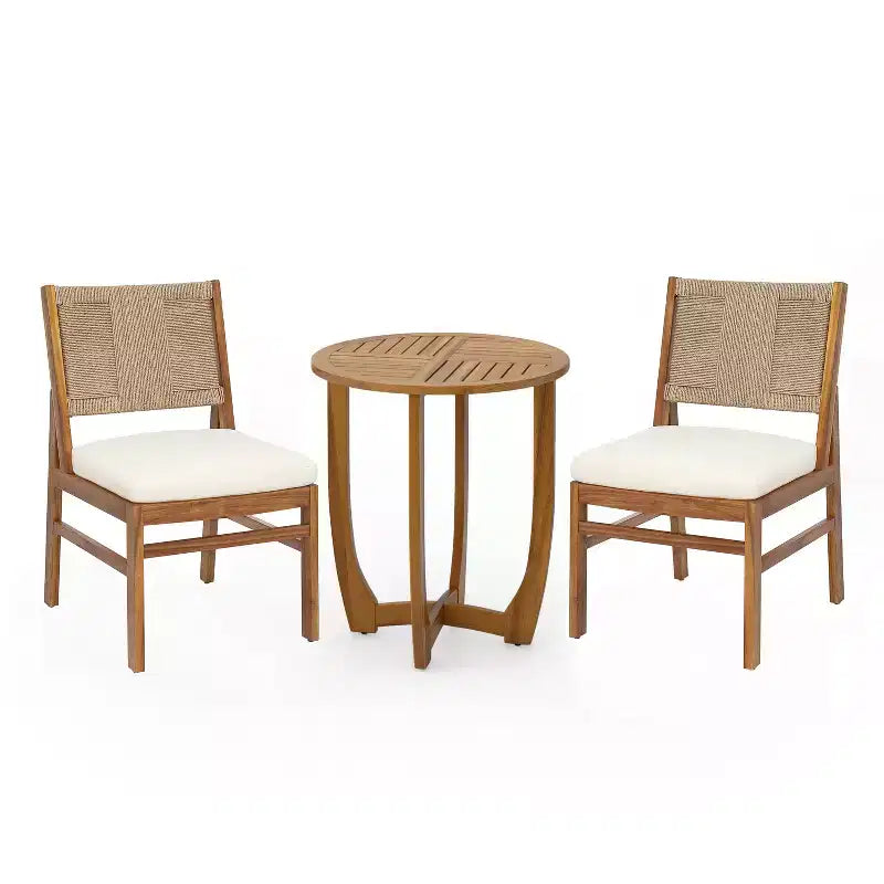 Christopher Knight Home Daisy 3 Piece Patio Rustic Acacia Wood Dining Set with Wicker Woven Chair