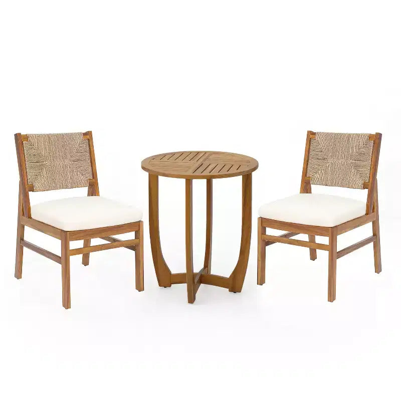 Christopher Knight Home Daisy 3 Piece Patio Rustic Acacia Wood Dining Set with Wicker Woven Chair