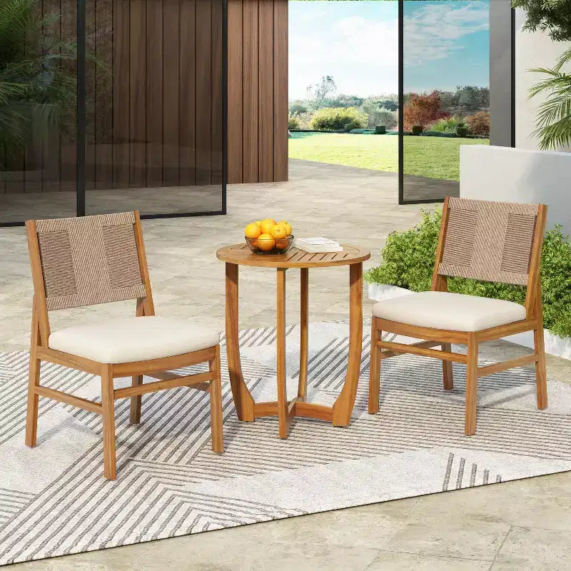 Christopher Knight Home Daisy rustieke 3-delige houten eettafelset voor het terras van acaciahout met gevlochten stoel