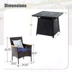 Captiva Designs 5pc Patio Dining Square Steel Fire Pit Table & Armrest Metal Frame Chairs