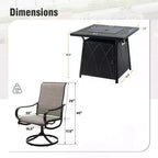Captiva Designs 5pc Patio Dining Square Steel Fire Pit Table & Armrest Metal Frame Chairs