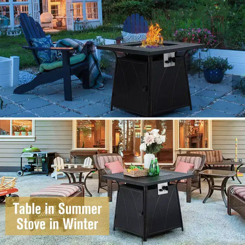 Captiva Designs 5pc Patio Dining Square Steel Fire Pit Table & Armrest Metal Frame Chairs