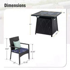Captiva Designs 5pc Patio Dining Square Steel Fire Pit Table & Armrest Metal Frame Chairs