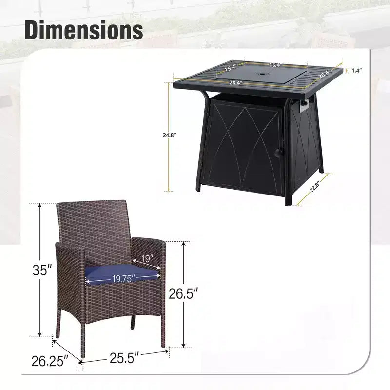 Captiva Designs 5pc Patio Dining Square Steel Fire Pit Table & Armrest Metal Frame Chairs