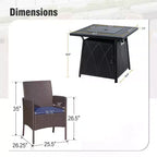 Captiva Designs 5pc Patio Dining Square Steel Fire Pit Table & Armrest Metal Frame Chairs