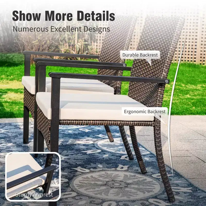 Captiva Designs Outdoor 9Pc Cast Aluminum Square Metal Dining Table with Umbrella Hole & Cushioned Wicker Rattan Chairs