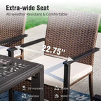 Captiva Designs Outdoor 9Pc Cast Aluminum Square Metal Dining Table with Umbrella Hole & Cushioned Wicker Rattan Chairs