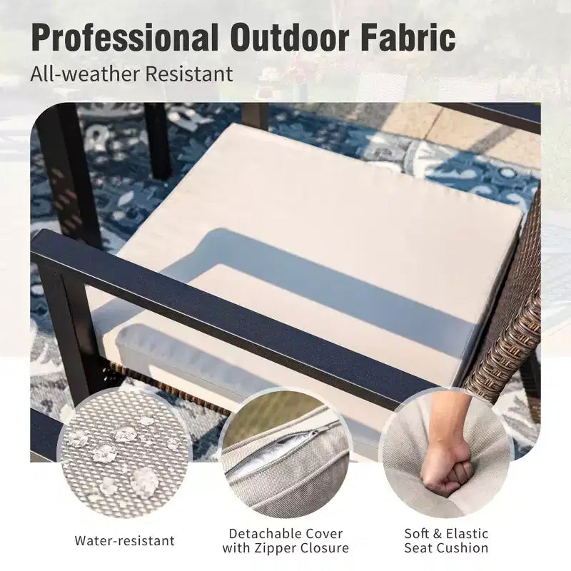 Captiva Designs Outdoor 9Pc Cast Aluminum Square Metal Dining Table with Umbrella Hole & Cushioned Wicker Rattan Chairs