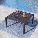 Captiva Designs Outdoor 9Pc Cast Aluminum Square Metal Dining Table with Umbrella Hole & Cushioned Wicker Rattan Chairs