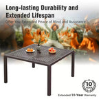 Captiva Designs Outdoor 9Pc Cast Aluminum Square Metal Dining Table with Umbrella Hole & Cushioned Wicker Rattan Chairs