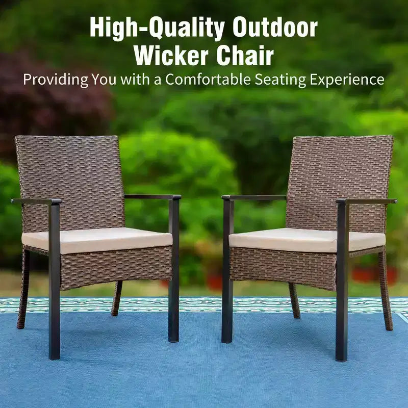Captiva Designs Outdoor 9Pc Cast Aluminum Square Metal Dining Table with Umbrella Hole & Cushioned Wicker Rattan Chairs