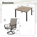 Captiva Designs 5pc Outdoor Patio Square Dining Steel Table & Swivel Sling Metal Chairs