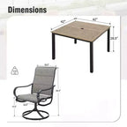 Captiva Designs 5pc Outdoor Patio Square Dining Steel Table & Swivel Sling Metal Chairs