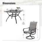 Captiva Designs 5pc Outdoor Patio Square Dining Steel Table & Swivel Sling Metal Chairs