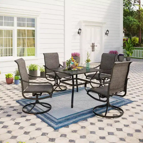 Captiva Designs 5-teiliges quadratisches Outdoor-Esstischset aus Stahl mit drehbaren Metall-Slingstühlen