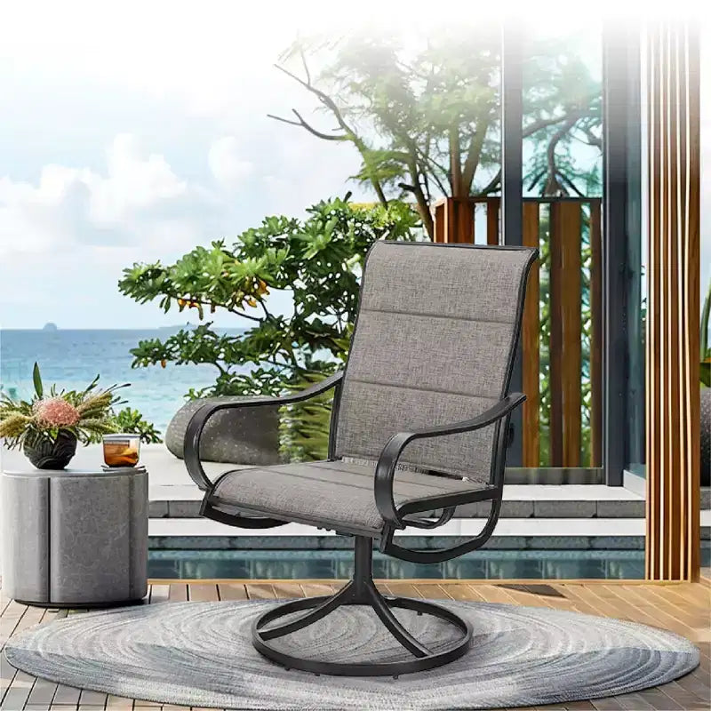 Captiva Designs 5pc Outdoor Patio Square Dining Steel Table & Swivel Sling Metal Chairs