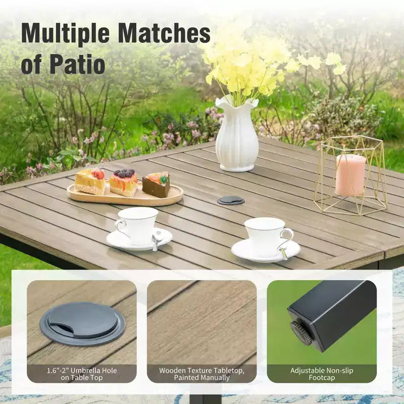 Captiva Designs 5pc Outdoor Patio Square Dining Steel Table & Swivel Sling Metal Chairs