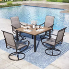 Captiva Designs 5pc Outdoor Patio Square Dining Steel Table & Swivel Sling Metal Chairs