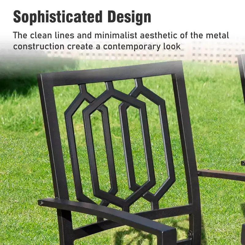 Captiva Designs 7pc Patio Slatted Top Steel Dining Table with Umbrella Hole & Stylish Back Metal Chairs