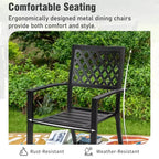 Captiva Designs 7pc Patio Slatted Top Steel Dining Table with Umbrella Hole & Stylish Back Metal Chairs