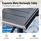 Captiva Designs 7pc Patio Slatted Top Steel Dining Table with Umbrella Hole & Stylish Back Metal Chairs