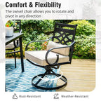 Captiva Designs 7pc Patio Slatted Top Steel Dining Table & Metal Chairs with Seat Cushions and Waist Pillows
