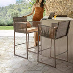 VINGLI 3 PCS Patio Bar Set Wicker, Outdoor Bar Table and Bar Stools with Storage Shelf and Cushions, Bar Height Outdoor Table and Chairs