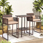 VINGLI 3 PCS Patio Bar Set Wicker, Outdoor Bar Table and Bar Stools with Storage Shelf and Cushions, Bar Height Outdoor Table and Chairs