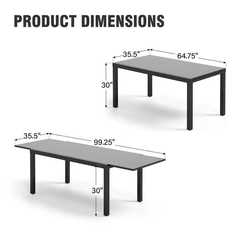 Captiva Designs 7pc Outdoor Patio Expandable Steel Dining Table & Crescent Arm Rattan Chairs