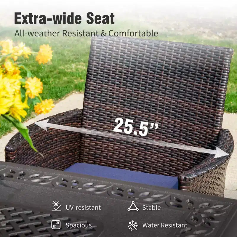 Captiva Designs 7pc Outdoor Patio Expandable Steel Dining Table & Crescent Arm Rattan Chairs