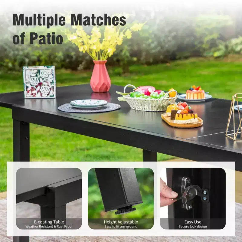 Captiva Designs 7pc Outdoor Patio Expandable Steel Dining Table & Crescent Arm Rattan Chairs