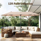 Captiva Designs 8pc Outdoor Slat-top Rectangular Steel Dining Table & Black Steel Chairs & Beige Umbrella