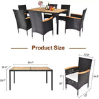 VINGLI 7 Pieces Patio Dining Set, Wicker Outdoor Dining Set for 6 Patio Furniture Set with Acacia Wood Table Outdoor Table and Chairs for Garden